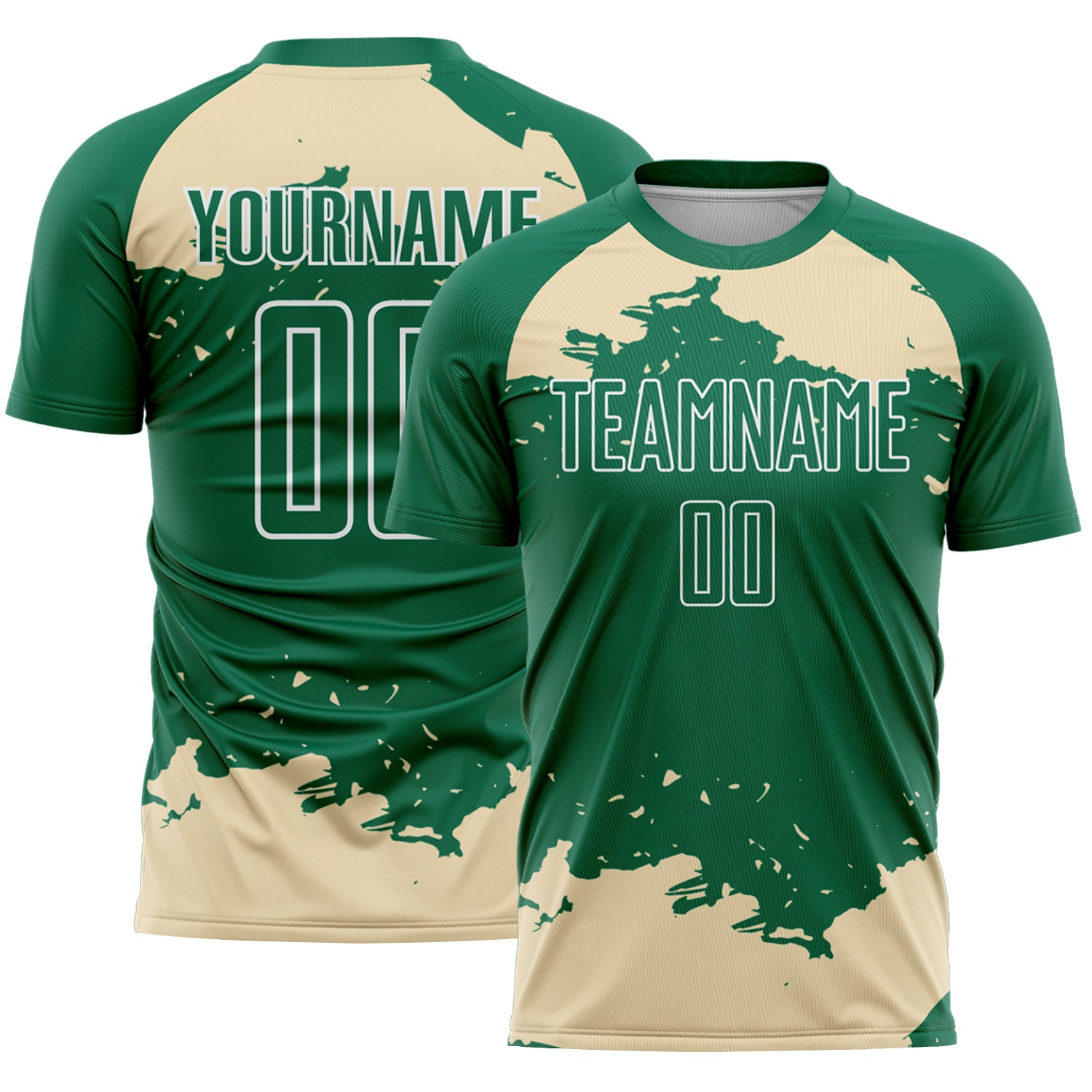 Custom Kelly Green Cream-White Abstract Fragment Art Sublimation Soccer Uniform Jersey