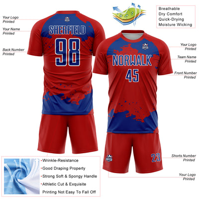 Custom Red Royal-White Abstract Fragment Art Sublimation Soccer Uniform Jersey