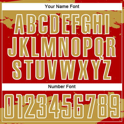 Custom Red Old Gold-White Abstract Fragment Art Sublimation Soccer Uniform Jersey