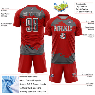 Custom Red Steel Gray-White Abstract Fragment Art Sublimation Soccer Uniform Jersey