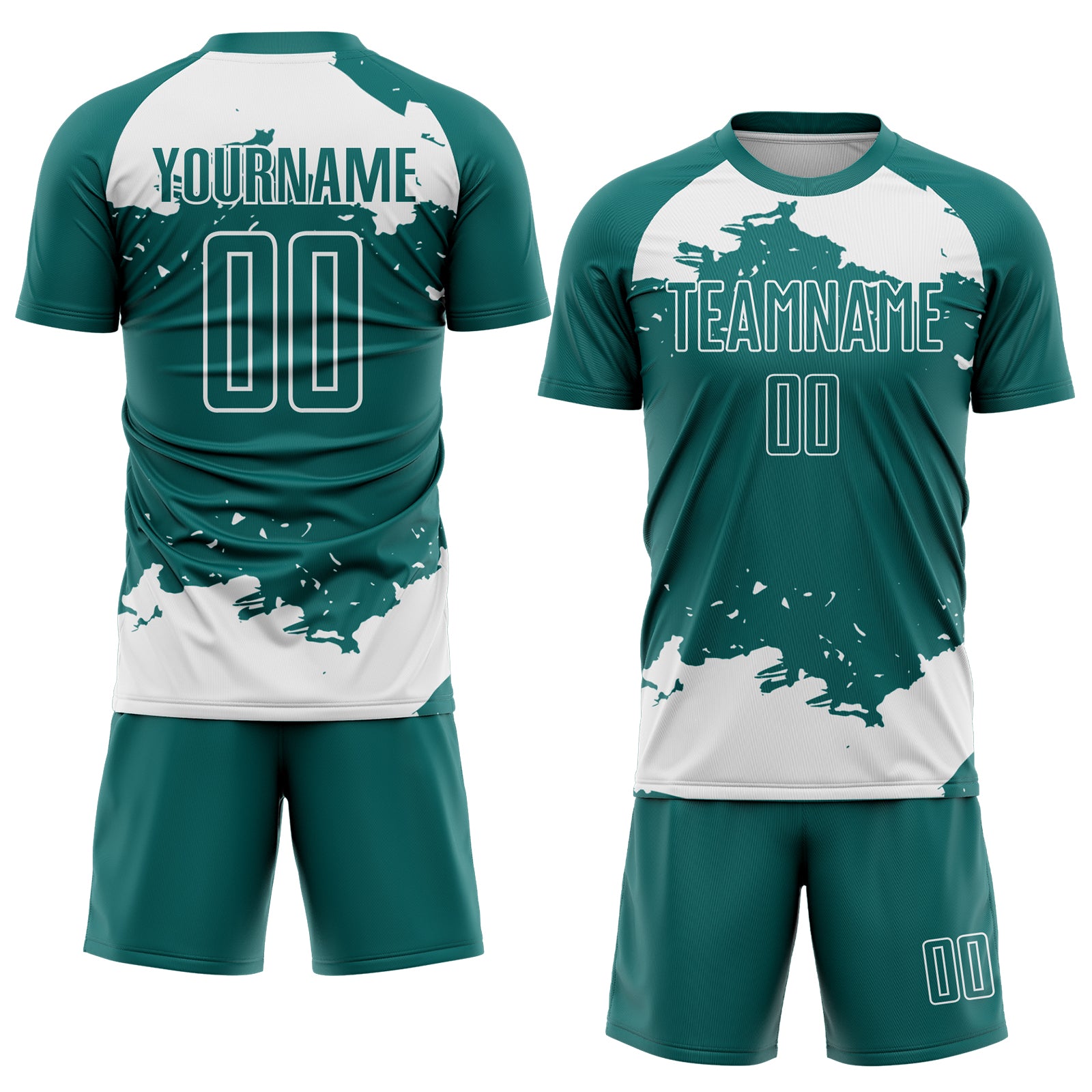 Custom Teal White Abstract Fragment Art Sublimation Soccer Uniform Jersey