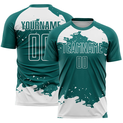 Custom Teal White Abstract Fragment Art Sublimation Soccer Uniform Jersey