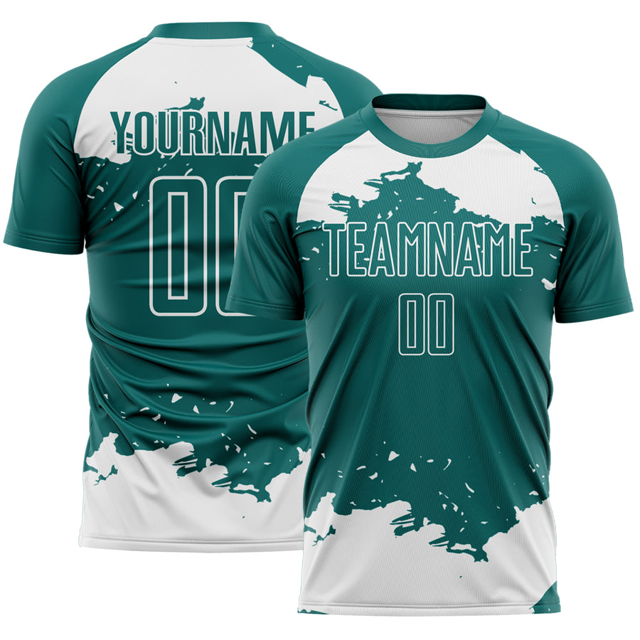 Custom Teal White Abstract Fragment Art Sublimation Soccer Uniform Jersey