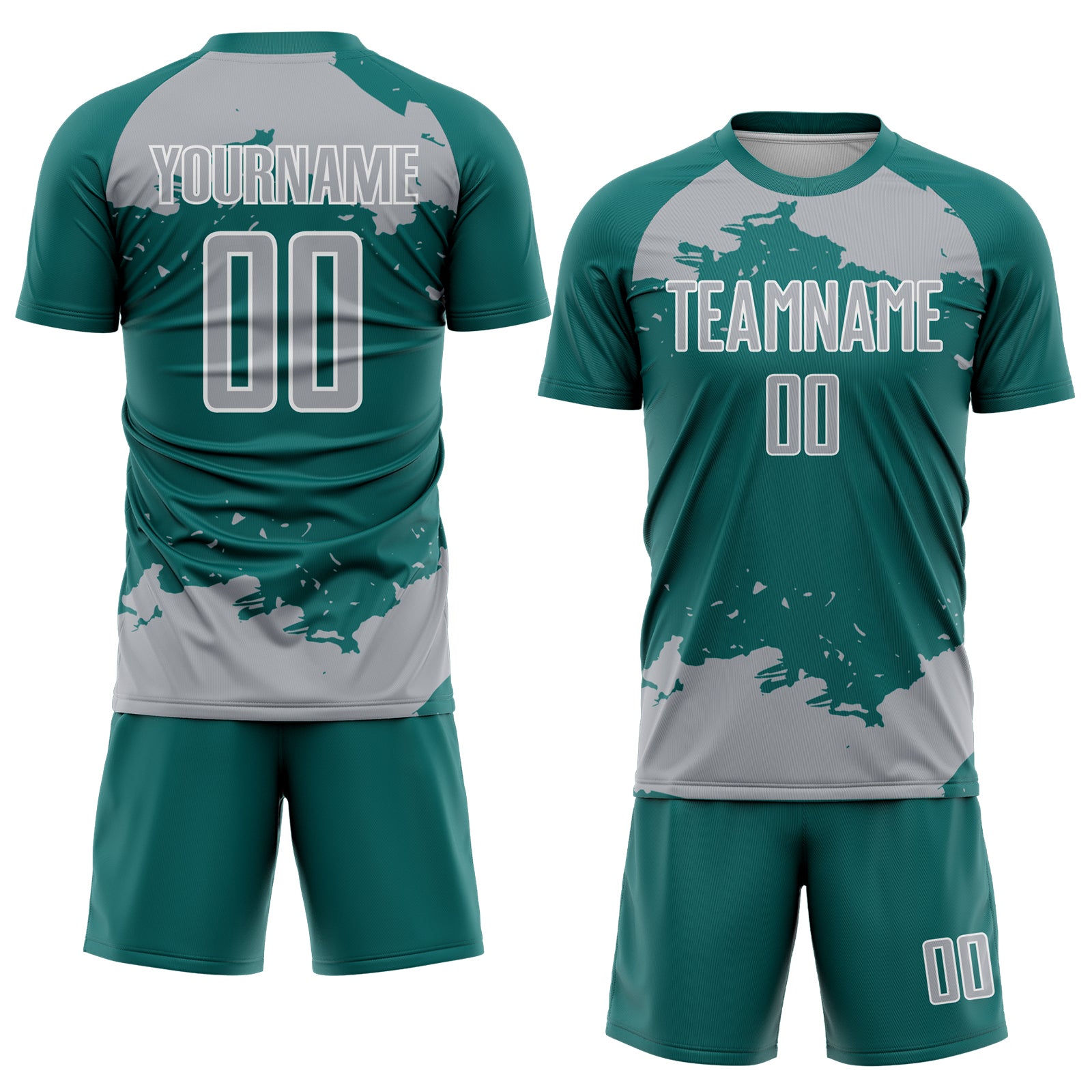 Custom Teal Gray-White Abstract Fragment Art Sublimation Soccer Uniform Jersey