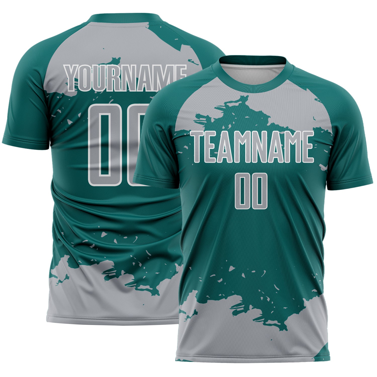 Custom Teal Gray-White Abstract Fragment Art Sublimation Soccer Uniform Jersey