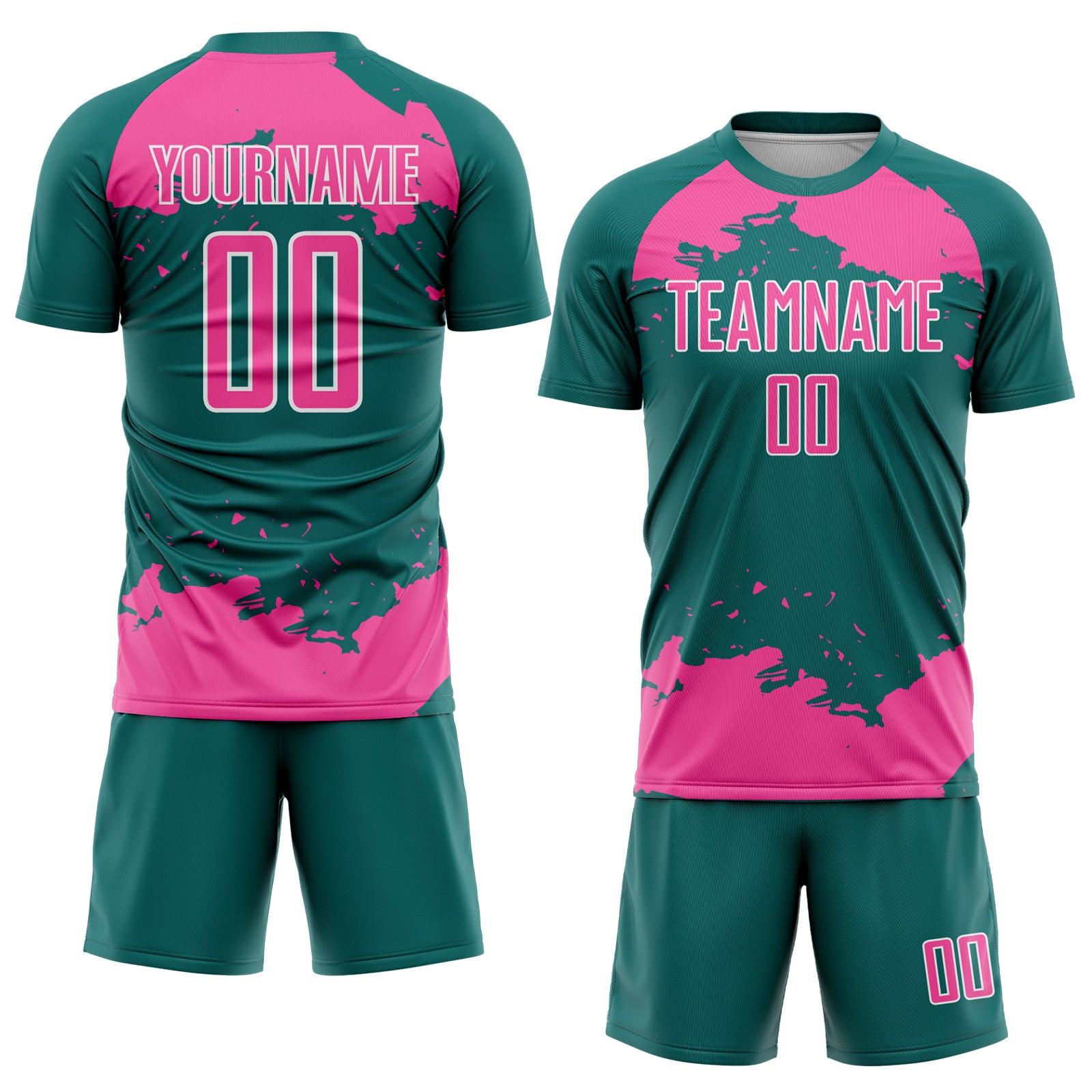 Custom Teal Pink-White Abstract Fragment Art Sublimation Soccer Uniform Jersey