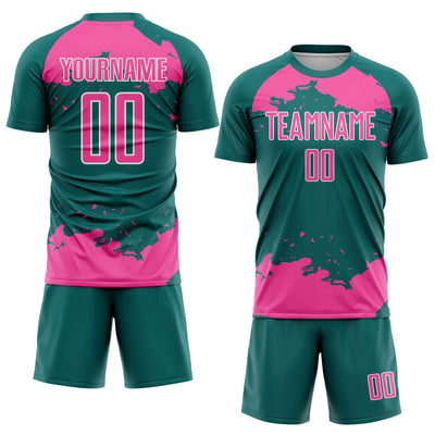 Custom Teal Pink-White Abstract Fragment Art Sublimation Soccer Uniform Jersey