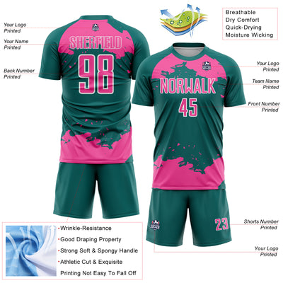 Custom Teal Pink-White Abstract Fragment Art Sublimation Soccer Uniform Jersey