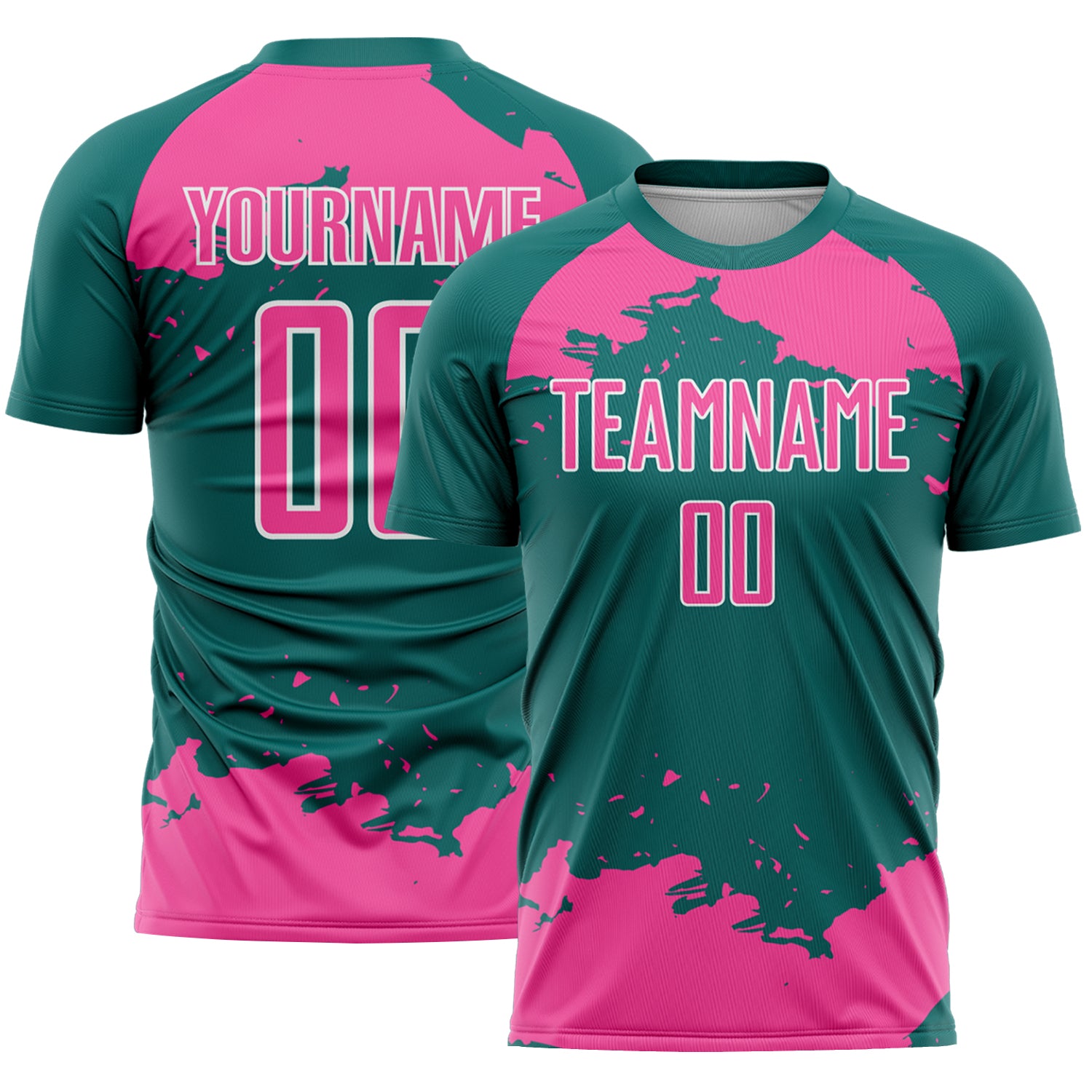 Custom Teal Pink-White Abstract Fragment Art Sublimation Soccer Uniform Jersey