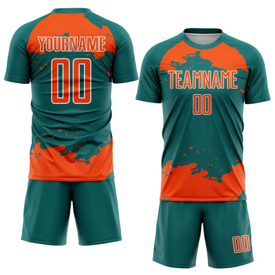 Custom Teal Orange-White Abstract Fragment Art Sublimation Soccer Uniform Jersey