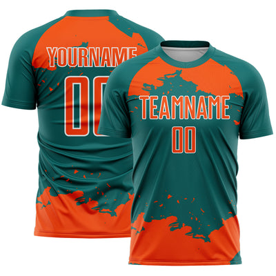 Custom Teal Orange-White Abstract Fragment Art Sublimation Soccer Uniform Jersey