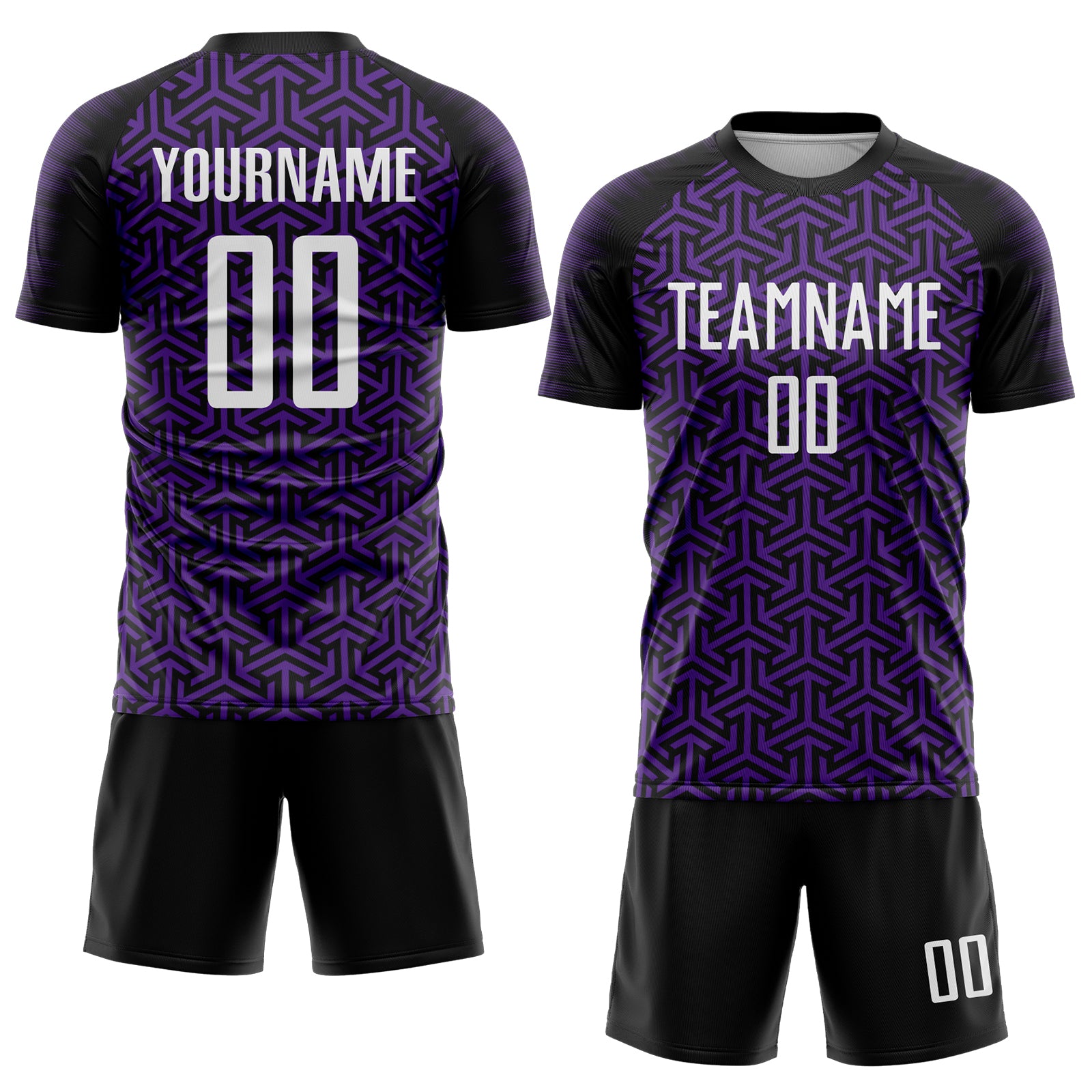 Custom Black White-Purple Geometric Arrow Sublimation Soccer Uniform Jersey