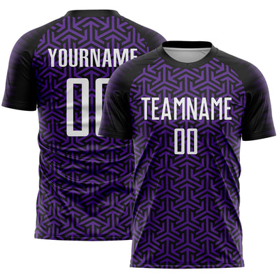 Custom Black White-Purple Geometric Arrow Sublimation Soccer Uniform Jersey