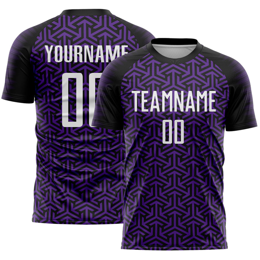 Custom Black White-Purple Geometric Arrow Sublimation Soccer Uniform Jersey