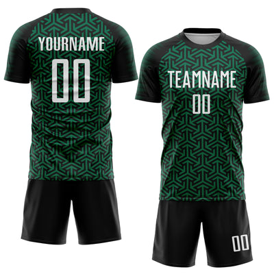 Custom Black White-Kelly Green Geometric Arrow Sublimation Soccer Uniform Jersey