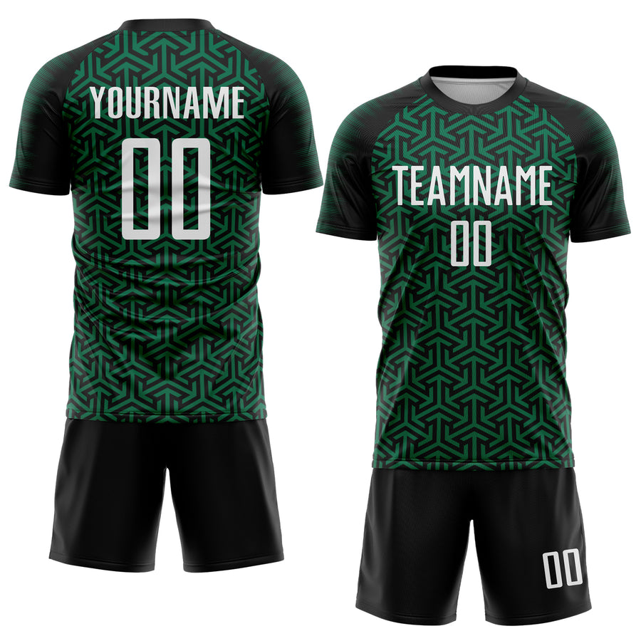 Custom Black White-Kelly Green Geometric Arrow Sublimation Soccer Uniform Jersey