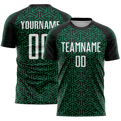 Custom Black White-Kelly Green Geometric Arrow Sublimation Soccer Uniform Jersey