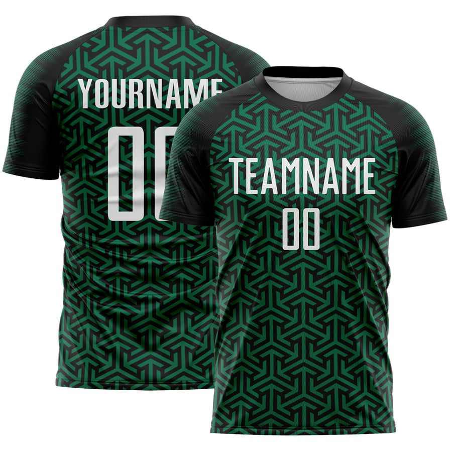 Custom Black White-Kelly Green Geometric Arrow Sublimation Soccer Uniform Jersey