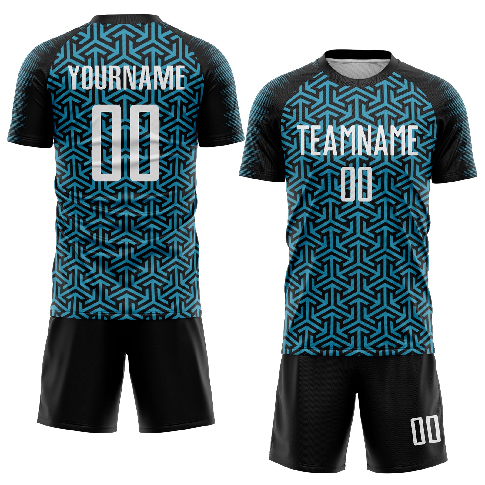 Custom Black White-Panther Blue Geometric Arrow Sublimation Soccer Uniform Jersey