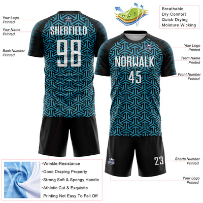 Custom Black White-Panther Blue Geometric Arrow Sublimation Soccer Uniform Jersey