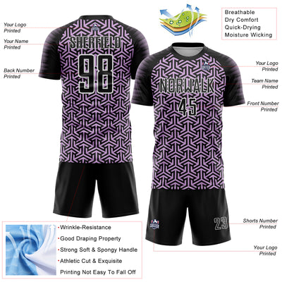 Custom Black Light Purple-White Geometric Arrow Sublimation Soccer Uniform Jersey