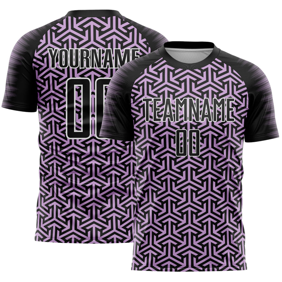 Custom Black Light Purple-White Geometric Arrow Sublimation Soccer Uniform Jersey