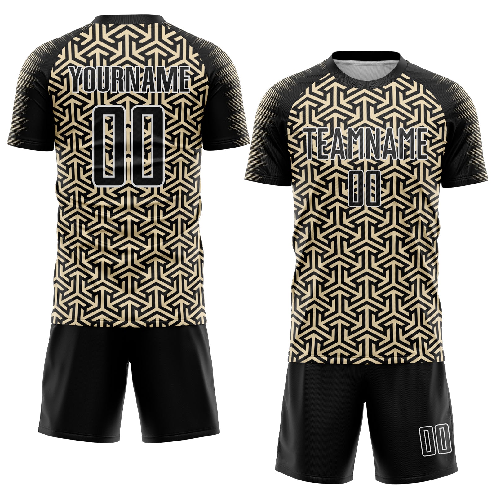 Custom Black Cream-White Geometric Arrow Sublimation Soccer Uniform Jersey