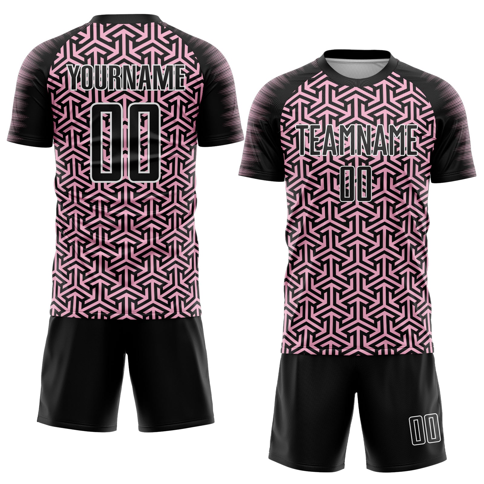 Custom Black Light Pink-White Geometric Arrow Sublimation Soccer Uniform Jersey