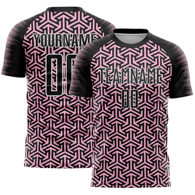Custom Black Light Pink-White Geometric Arrow Sublimation Soccer Uniform Jersey
