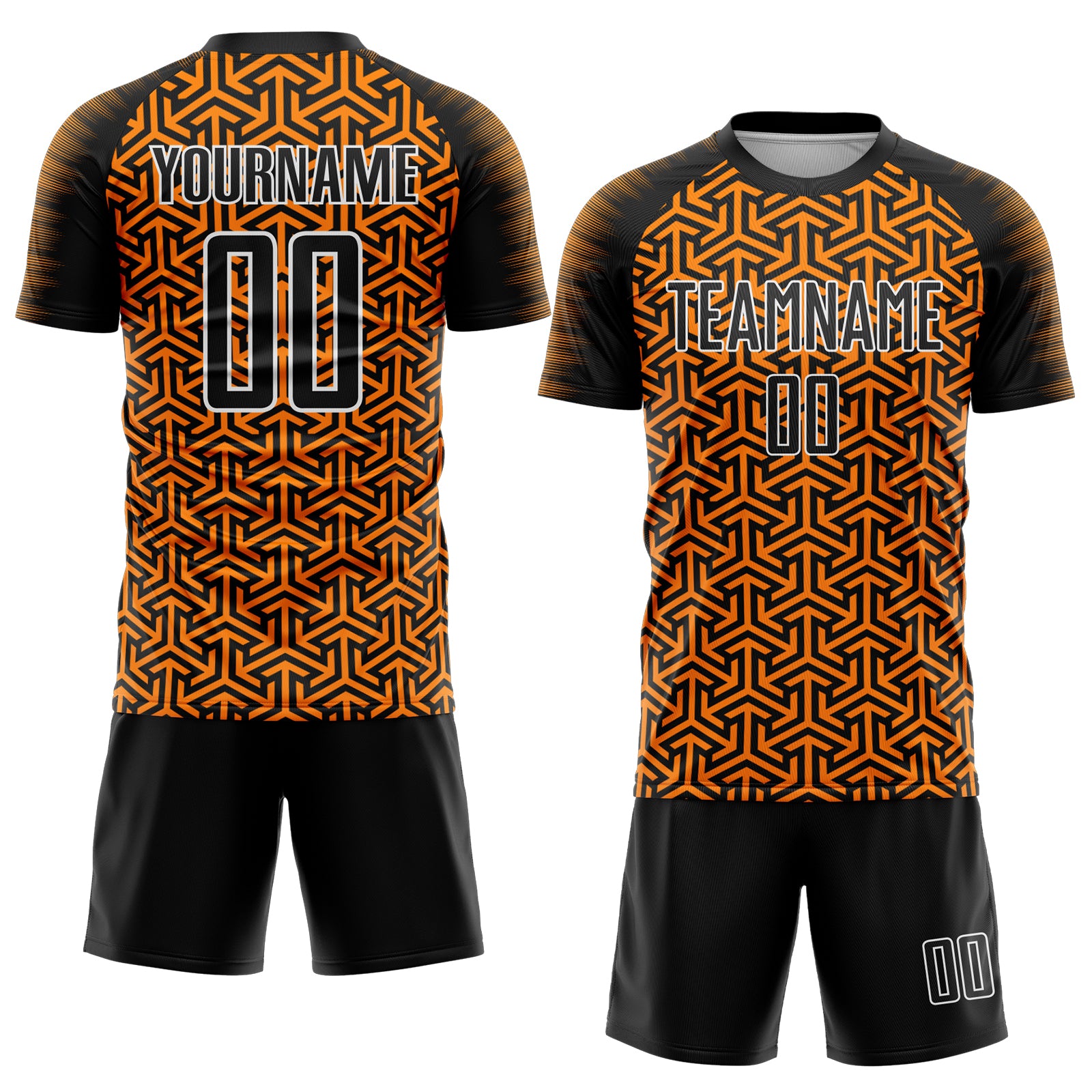 Custom Black Bay Orange-White Geometric Arrow Sublimation Soccer Uniform Jersey