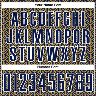 Custom Navy Old Gold-White Geometric Arrow Sublimation Soccer Uniform Jersey