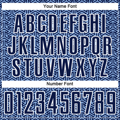 Custom Navy Light Blue-White Geometric Arrow Sublimation Soccer Uniform Jersey