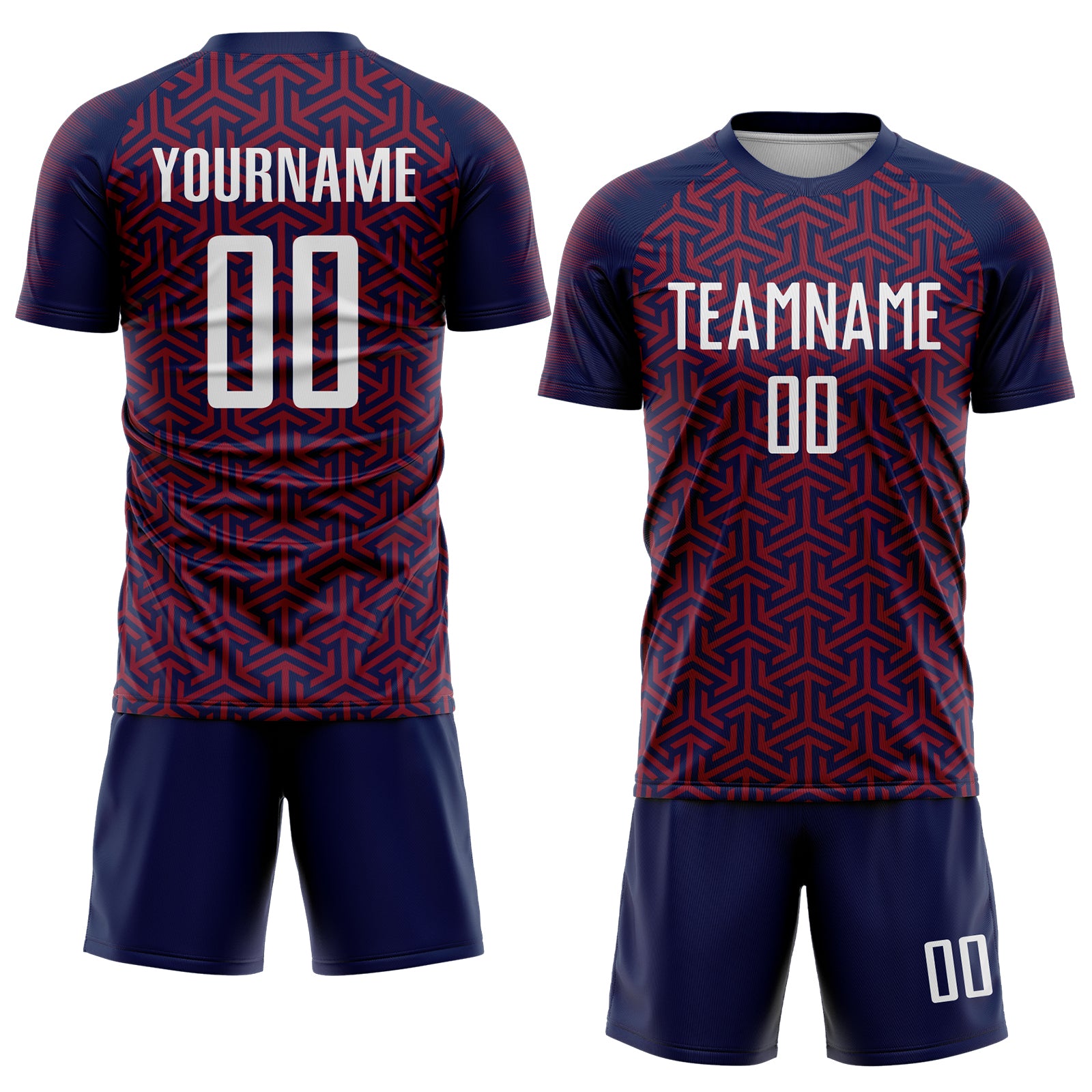 Custom Navy White-Crimson Geometric Arrow Sublimation Soccer Uniform Jersey