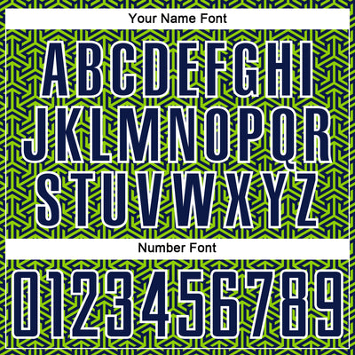 Custom Navy Neon Green-White Geometric Arrow Sublimation Soccer Uniform Jersey