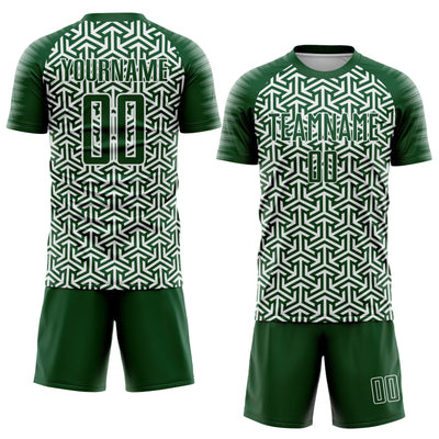 Custom Green White Geometric Arrow Sublimation Soccer Uniform Jersey