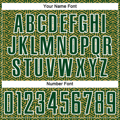 Custom Green Old Gold-White Geometric Arrow Sublimation Soccer Uniform Jersey