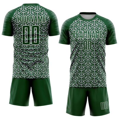 Custom Green Gray-White Geometric Arrow Sublimation Soccer Uniform Jersey