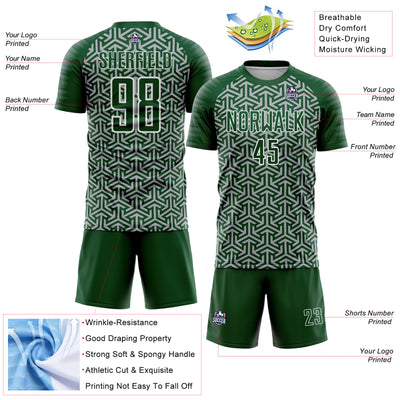 Custom Green Gray-White Geometric Arrow Sublimation Soccer Uniform Jersey