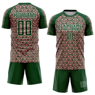 Custom Green Medium Pink-White Geometric Arrow Sublimation Soccer Uniform Jersey