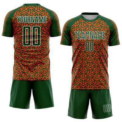 Custom Green Orange-White Geometric Arrow Sublimation Soccer Uniform Jersey
