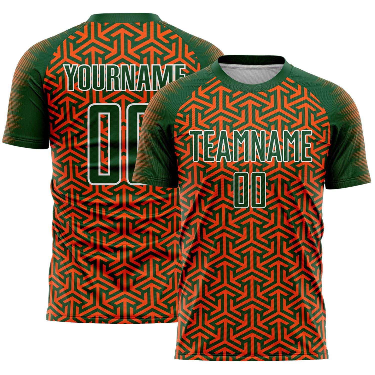 Custom Green Orange-White Geometric Arrow Sublimation Soccer Uniform Jersey