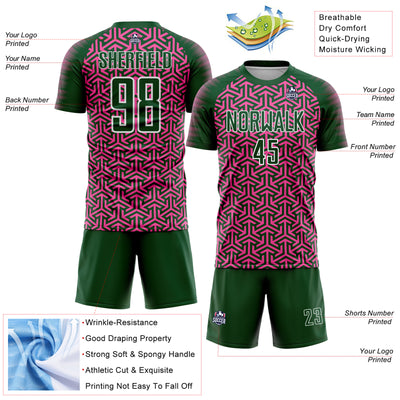 Custom Green Pink-White Geometric Arrow Sublimation Soccer Uniform Jersey