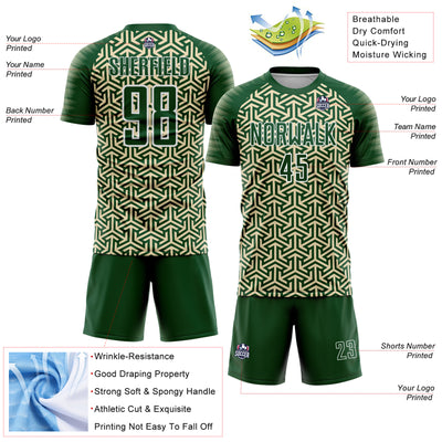 Custom Green Cream-White Geometric Arrow Sublimation Soccer Uniform Jersey