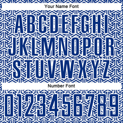 Custom Royal White Geometric Arrow Sublimation Soccer Uniform Jersey