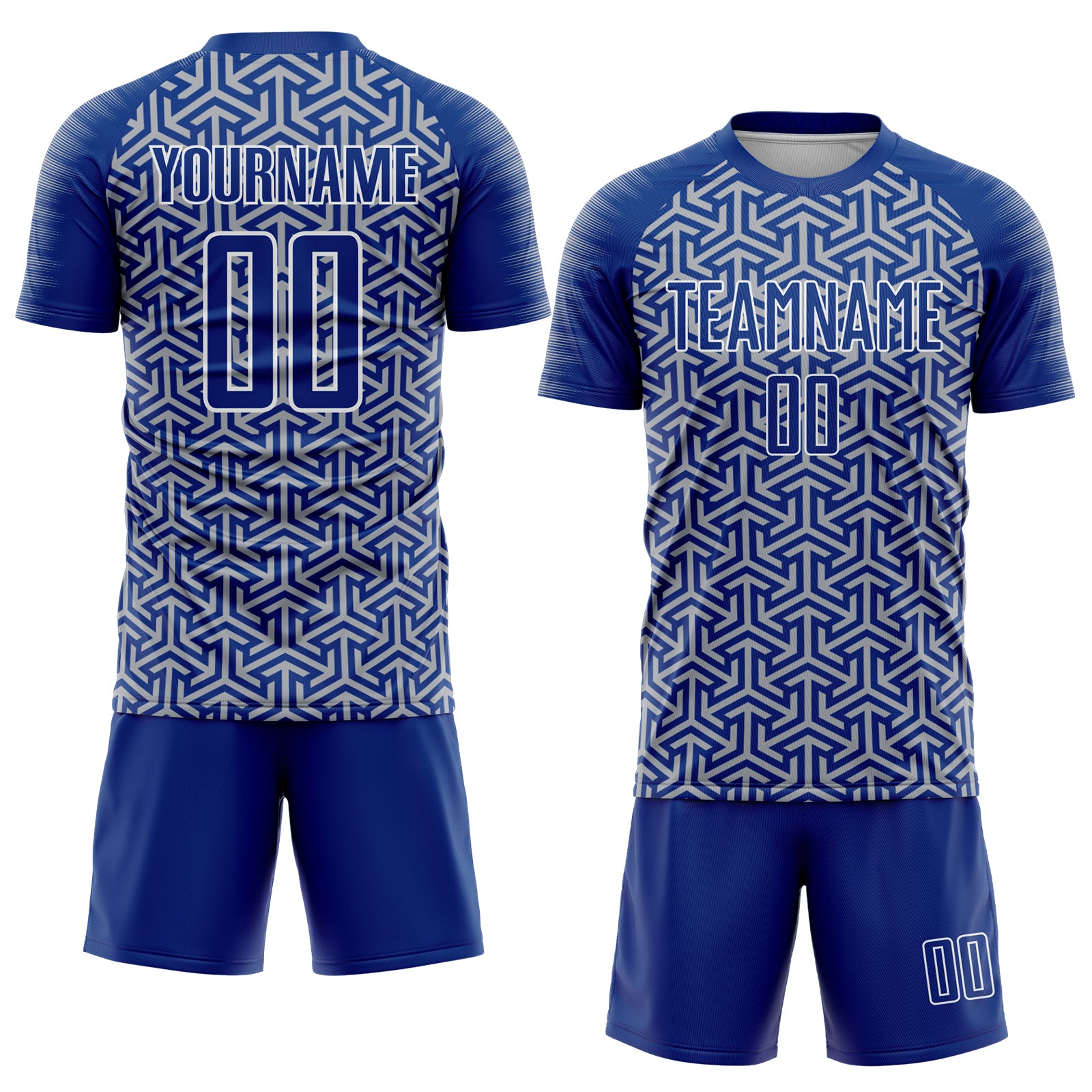 Custom Royal Gray-White Geometric Arrow Sublimation Soccer Uniform Jersey