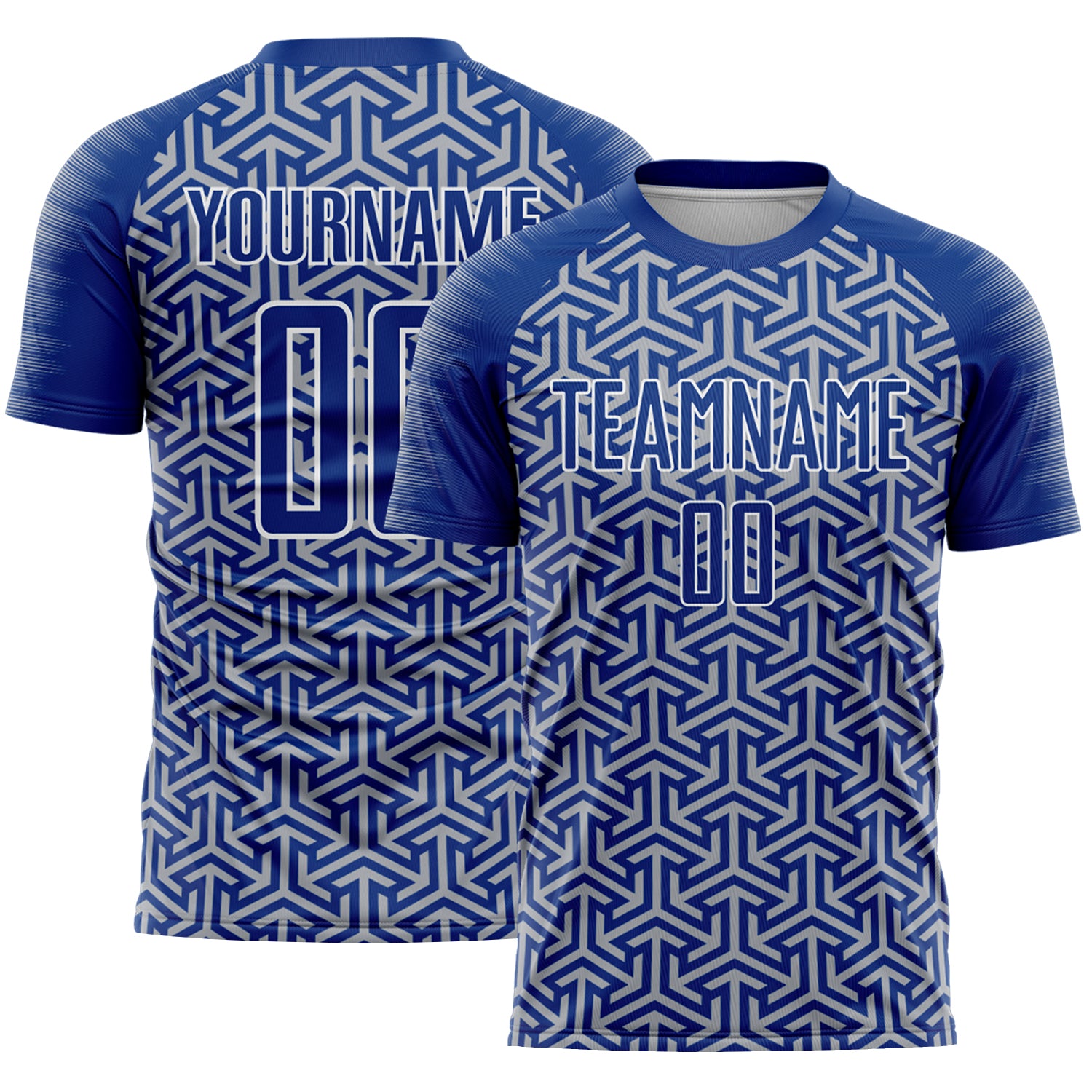 Custom Royal Gray-White Geometric Arrow Sublimation Soccer Uniform Jersey