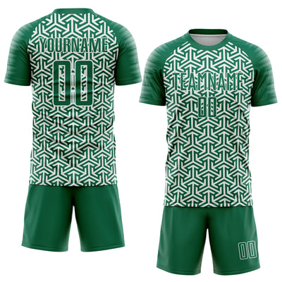 Custom Kelly Green White Geometric Arrow Sublimation Soccer Uniform Jersey