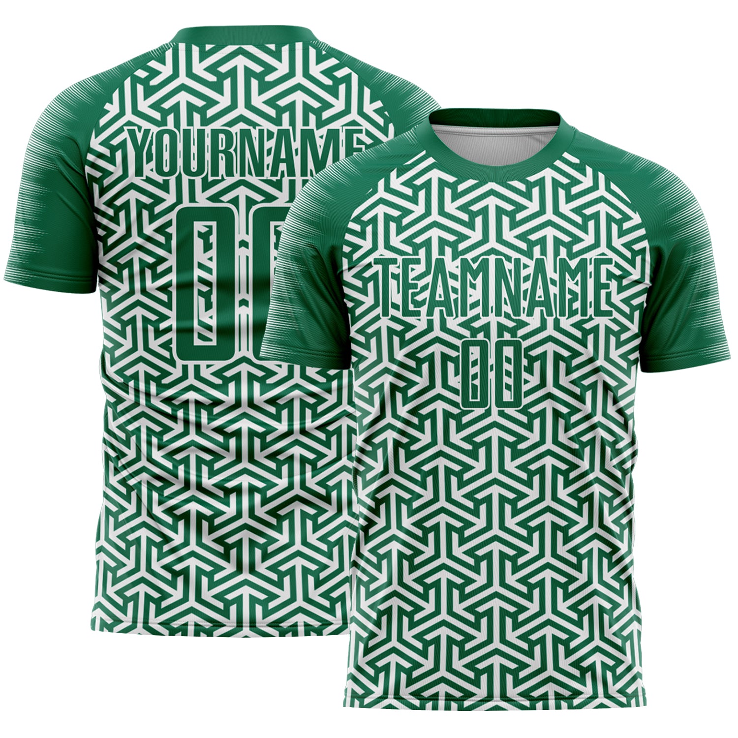 Custom Kelly Green White Geometric Arrow Sublimation Soccer Uniform Jersey