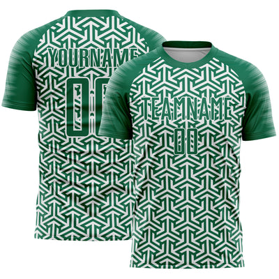 Custom Kelly Green White Geometric Arrow Sublimation Soccer Uniform Jersey