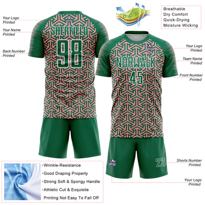 Custom Kelly Green Medium Pink-White Geometric Arrow Sublimation Soccer Uniform Jersey